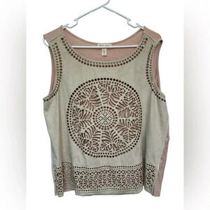 Liberty Garden beige laser cut pattern sleeveless top NWOT